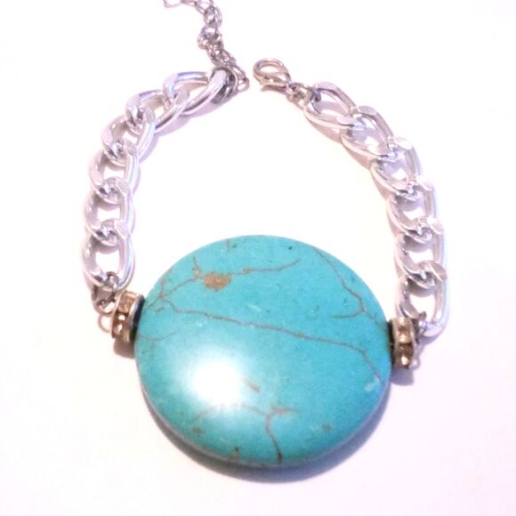 Silver Tone Large Howlite Stone Bracelet - Picture 3 of 4